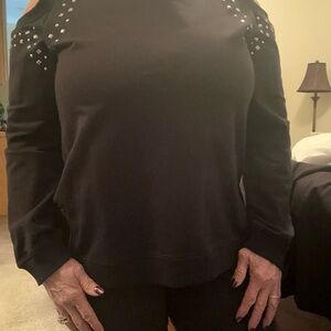 Black Cold Shoulder Top with Studded Detail